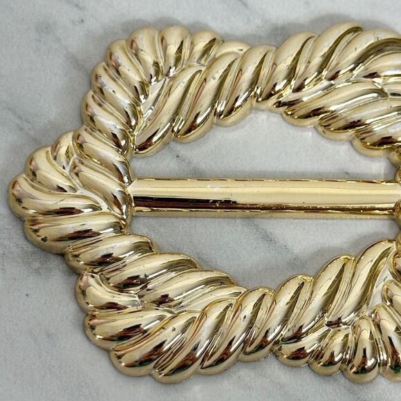 Vintage Metallic Gold Plastic Scarf Slide Shirt Tie Bar Belt Buckle - Picture 9 of 14